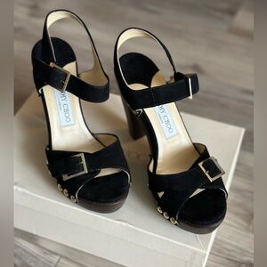 Jimmy Choo Urban Sue in Black Suede and Gold NWT